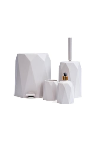Omnipazar Elf-479 Geo 4'lü Çöp Kovalı Wc Fırçalı Banyo Seti Beyaz
