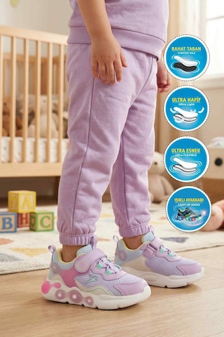 Cool Lila Cırtlı Işıklı Hafif Kız Çocuk Spor Ayakkabı Flash P