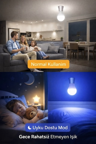 Çocuk Odası Gece Lambası Akıllı Gece Lambalı Led Ampul 11w Beyaz + 2w Mavi Tasarruflu Çift Mod