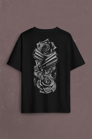 Smith Wesson Revolver Gungs Tabanca Gül Beyaz Sırt Ön Baskılı Oversize Tişört Unisex T-shirt 001