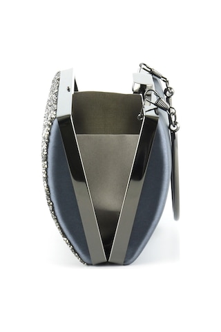 Erkan Saçmacı Antrasit Saten Kristal Granül Taşlı Metal Saplı Abiye El Çantası Antrasit