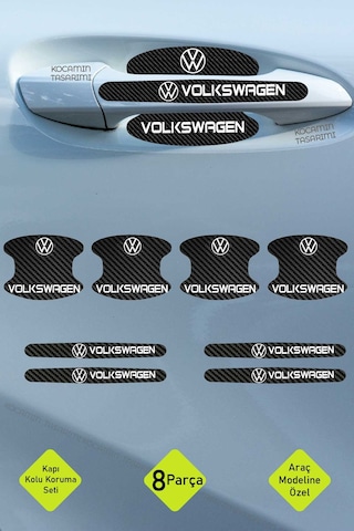 Karbon Desenli Volkswagen Yazılı Kapı İçi Kolları Çizilmelere Karşı Koruma Folyo Seti - Şık Dekoratif Tasarım