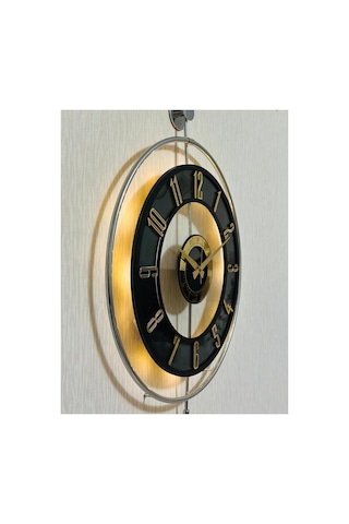 Pey Aksesuar Metal Camlı Duvar Saati Krom Statık 50 X 70cm Orta Boy Işıklı M51-kromgrı-şeffaf-siyah-gold Gri