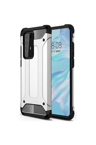 Ekılıf - Huawei P40 Pro Uyumlu - Kılıf Çift Katman Zırh Tank Crash Military Kapak - Kırmızı