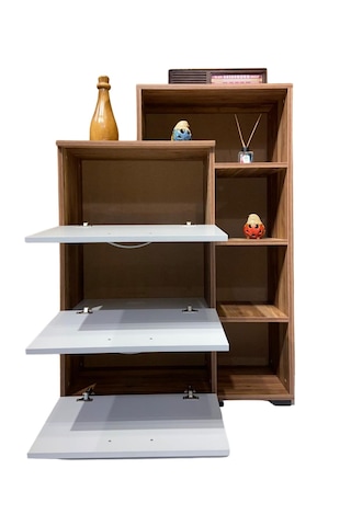 Bicabin Berlin Dekoratif Açık Raflı Kapaklı Çok Amaçlı Dolap Gard Beyaz - Ceviz