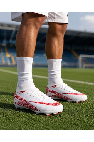 Minibonito Çoraplı Krampon Futbol Ayakkabı Beyaz/kırmızı
