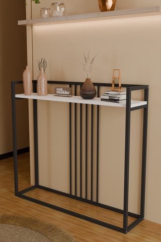 Nova Metal Dresuar Boru Detaylı Dekoratif Konsol Dresuar Beyaz