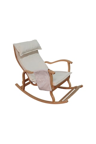 Enda Home Verona Minderli Ahşap Sallanan Sandalye Doğal Ahşap Gürgen Dinlenme Koltuğu Krem