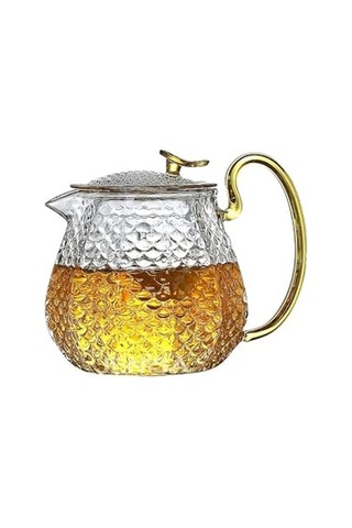 Cam Demlik 550 Ml - Dayanıklı Cam Süzgeçli Ve Altın Kulplu Çay Keyfi Diğer