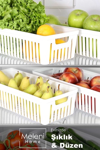 4 Adet Buzdolabı Düzenleyici Sepet - Dolap İçi Meyve Sebze Düzenleyici Organizer Saklama Kabı Beyaz
