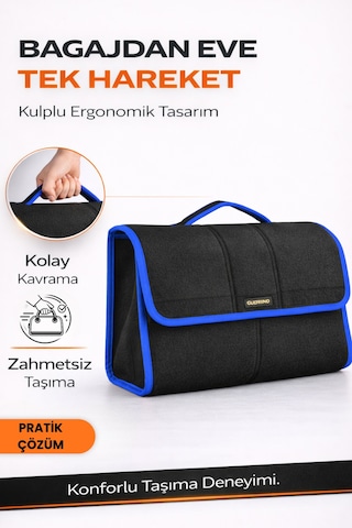 Oto Bagaj Organizer Bagaj Çantası L Boy Kaymaz Cırt Bantlı Velur Kompakt Düzenleyici - Vlx2