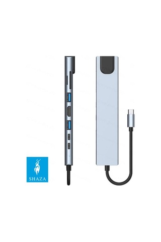 Shaza 8in1 USB Type-C Hub Port Adaptör HDMI USB Ethernet PD Girişli