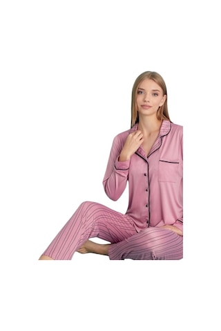 Berna Collection Kadın Pijama Takımı Düğmeli Yumuşak Dokulu Esnek Pembe