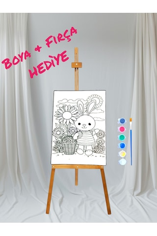 Sayılarla Tavşan Boyama 20x20 Tuval Boya Seti Çocuk Hobi