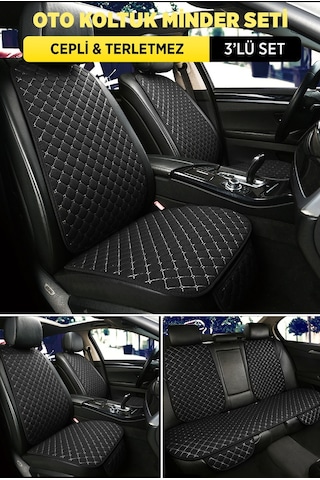 Tay Tüyü Sırtlı Oto Koltuk Minder Seti - Oto Koltuk Kılıf Seti - Cepli & Terletmez - Siyah Beyaz