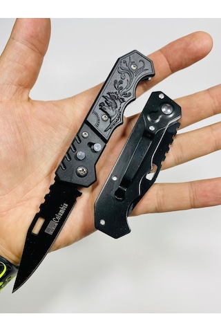 Kuş Desenli Düğmeli Mini Kamp Çakı-15 CM Siyah