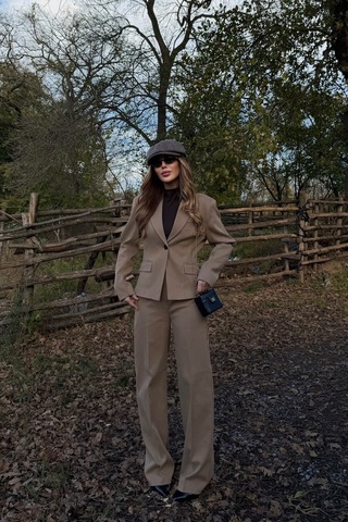 Camel Tek Düğmeli Ceket Pantolon Takım - 9480 Camel