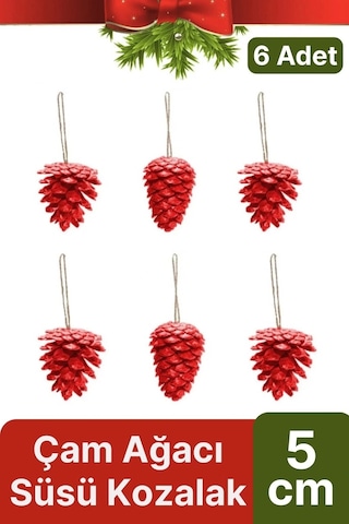Premium Şık Lüks Tasarım Kış Dekoratif Yeni Yıl Noel Yılbaşı Çam Ağacı Süsü Kozalak 5 Cm 6'lı Paket