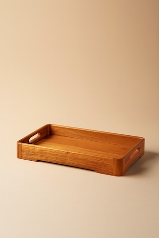 Akasya Ahşap Servis Tepsisi Küçük Boy 33x22x4,7 Cm Doğal Ahşap Sunum Tepsisi Kahverengi