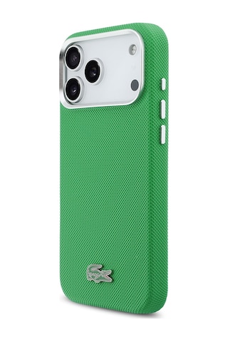 Apple iPhone 17 Pro Max Kılıf Lacoste Lisanslı M-safe Uyumlu Pvc Pike Desenli İkonik Timsah Logolu Yeşil