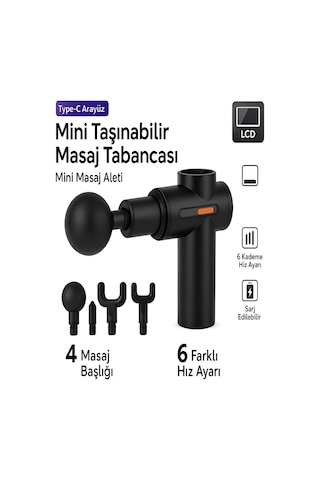 Amg017 Taşınabilir Sessiz Mini Masaj Aleti - 6 Hız Ayarlı, Lcd Ek Siyah
