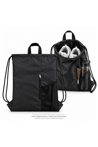 Microcase Su Geçirmez Büzgülü Çok Amaçlı Fileli Ve Fermuarlı Suluk Bölmeli Spor Okul Ve Gezi Çantası 45 X 35 Cm Siyah Al7006