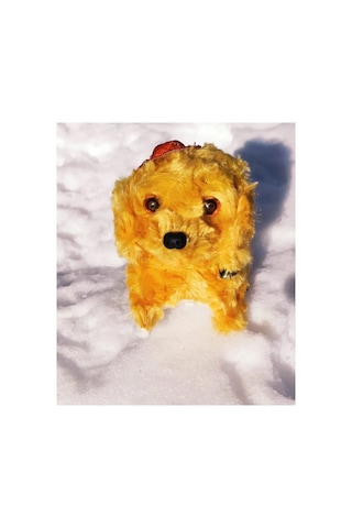 Pilli Ses Çıkaran Hareket Eden Peluş Köpek - Havlayan Köpek Oyuncak - Peluş Köpek Sarı