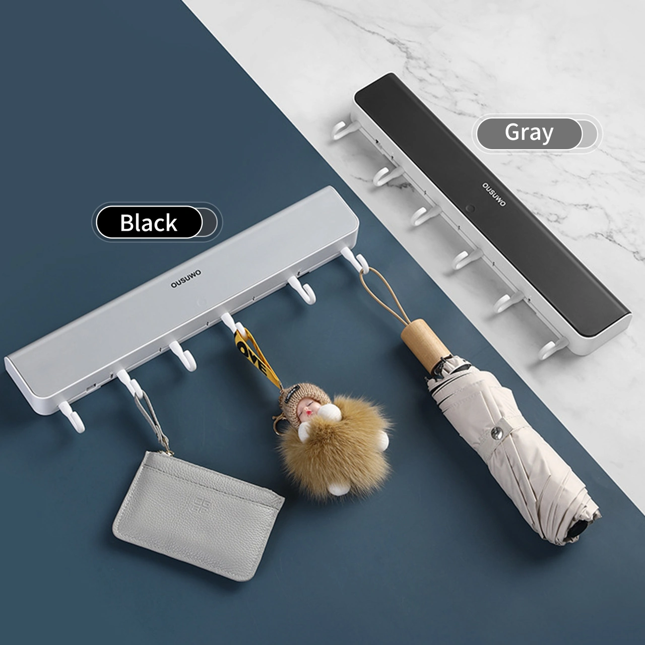 Padalink Gri Abss 6 Kanca Ve 4 Bölmeli Sürekli Taşınabilir Dürtme Açılır Duvar Takımı - 5kg Yük Dayanımı, Ev/ofis/okul Depolama Gri