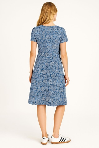 Dökümlü Rahat Kalıp Günlük Penye Kumaş Elbise İndigo-mavi