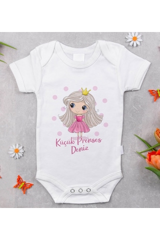 Bitmeyenkartus Bk Kids Isimli Küçük Prenses Tasarımlı Bebek Body Zıbın - Model 1 Beyaz