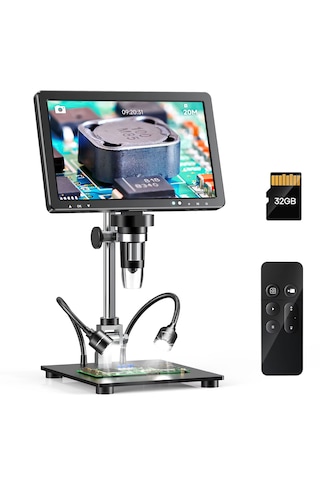 10.1'' Dm12 Hdmı Dijital Mikroskop 2000x Büyütme 20mp Kamera 10 Led Işık 32 Gb Uzaktan Kumanda