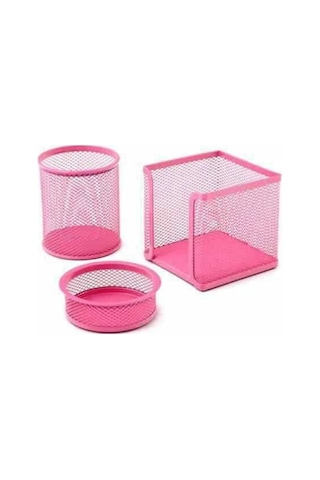 3 Lü Kalemlik Seti Metal Pembe Perfore +küp Not Kağıdı N11.19959