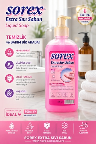 Sorex Extra Sıvı Sabun 500 Ml X4 Set El Temizleme Sabunu