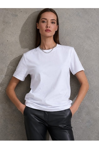 Efnaz Style Unisex Kısa Kollu Bisiklet Yaka Basic Viskon Bluz Beyaz