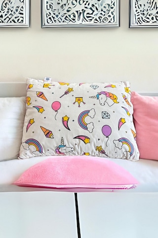 Bebek Yastığı Örme Kumaş, Çift Taraflı, Unicorn Desen, 35x45 Cm, Kılıf Ve Iç Dolgu