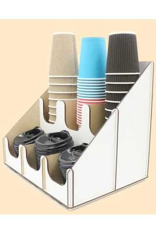 Organizer Bardaklık Karton Bardak İçin Düzenleyici 6 Bölmeli Karton Bardak Standı Beyaz