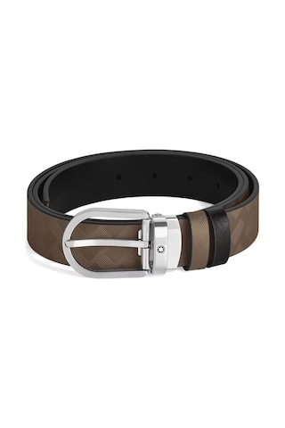 Montblanc At Nalı Tokalı Kahve - Siyah 30 Mm Çift Taraflı Deri Ke Kahverengi