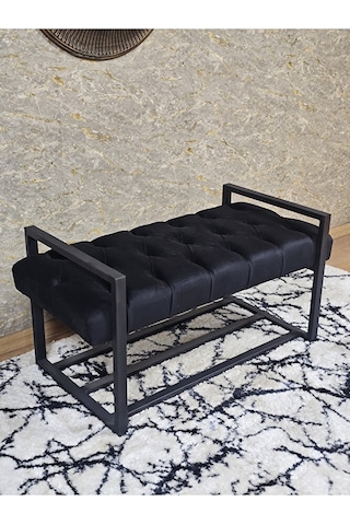 Siyah Boyalı Metal 80 Cm Puf Bench - Antre Puf - Hol Bench - Puf Çok Renkli