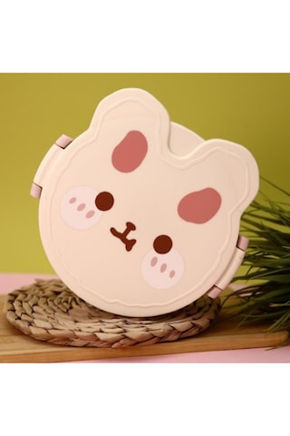 Teddy Bear Çocuklar İçin Çatal Ve Kaşıklı Üç Bölmeli Plastik Beslenme Kutusu Pembe