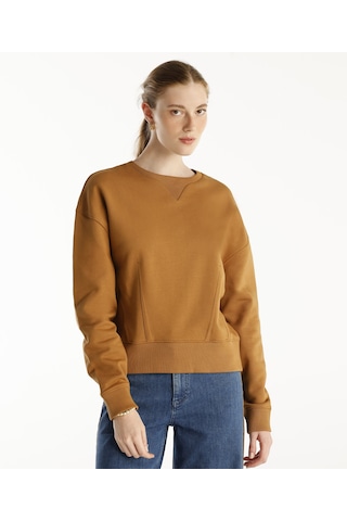 Yargıcı Pens Detaylı Uzun Kollu Bisiklet Yaka Sweatshirt Kahverengi