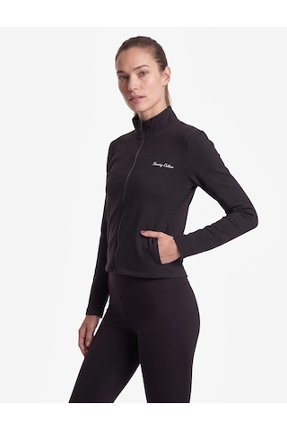 Koton Slim Fit Fermuarlı Dik Yaka Uzun Kollu Baskılı Spor Sweatshirt Siyah 7wak10111nk