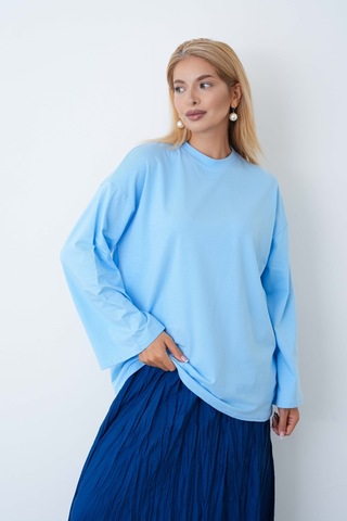Herkesemoda Kadın Tesettüre Uygun Geniş Kollu Body Mavi