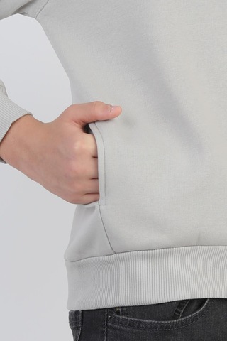 Kanguru Cepli Baskılı Detaylı Erkek Çocuk Sweatshirt-90881 Gri