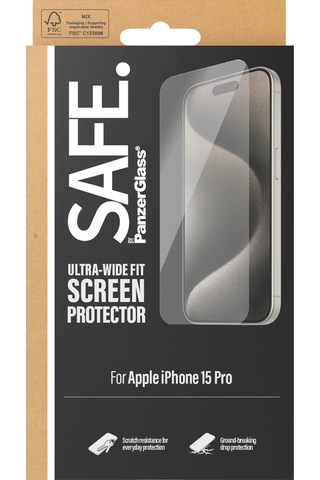 Safe. By Panzerglass Apple iPhone 15 Pro Uyumlu Ultra-wide Fit Çerçeve Aparatlı Tam Koruma Ekran Koruyucu
