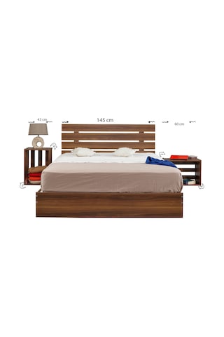 Pasifichome Huga Çift Kişilik Ahşap Karyola Komodin Takım Ceviz 140 Cm