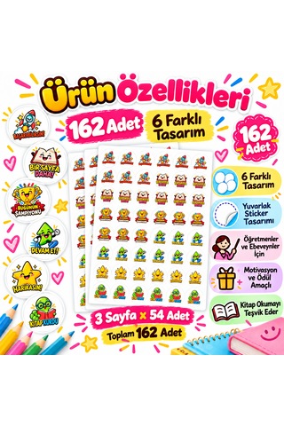 162 Adet Öğretmen Motivasyon Ve Ödül Sticker Seti 6 Farklı Tasarım Öğrenci Başarı Etiketi Çok Renkli