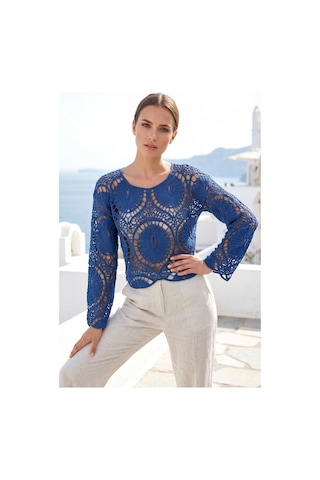 Sayzen Your Shine Dantel Işleme Crop Bluz Sy-shn2610 Mavi