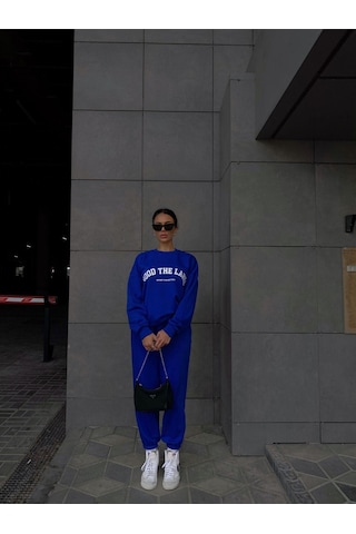 Mood The Label Sport Collection %100 Pamuk Eşofman Takımı - Sax Mavi Kışlık Polarlı Bisiklet Yaka Saks Mavi