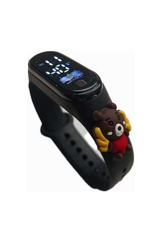 Renkli Led Ekranlı Silikon Kordonlu Kol Saati Siyah Ayıcık