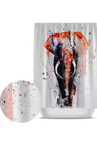 Ayrex Dijital Baskılı Banyo Perdeleri Yüksek Kaliteli Polyester Kumaş Banyo Perdesi Fil Desen Duş Perdesi Solmaz Su Diğer